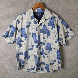 Vintage Regatta Shirt Mens L Beige Blue Button Down Sailing Nautical‎ Boat Print